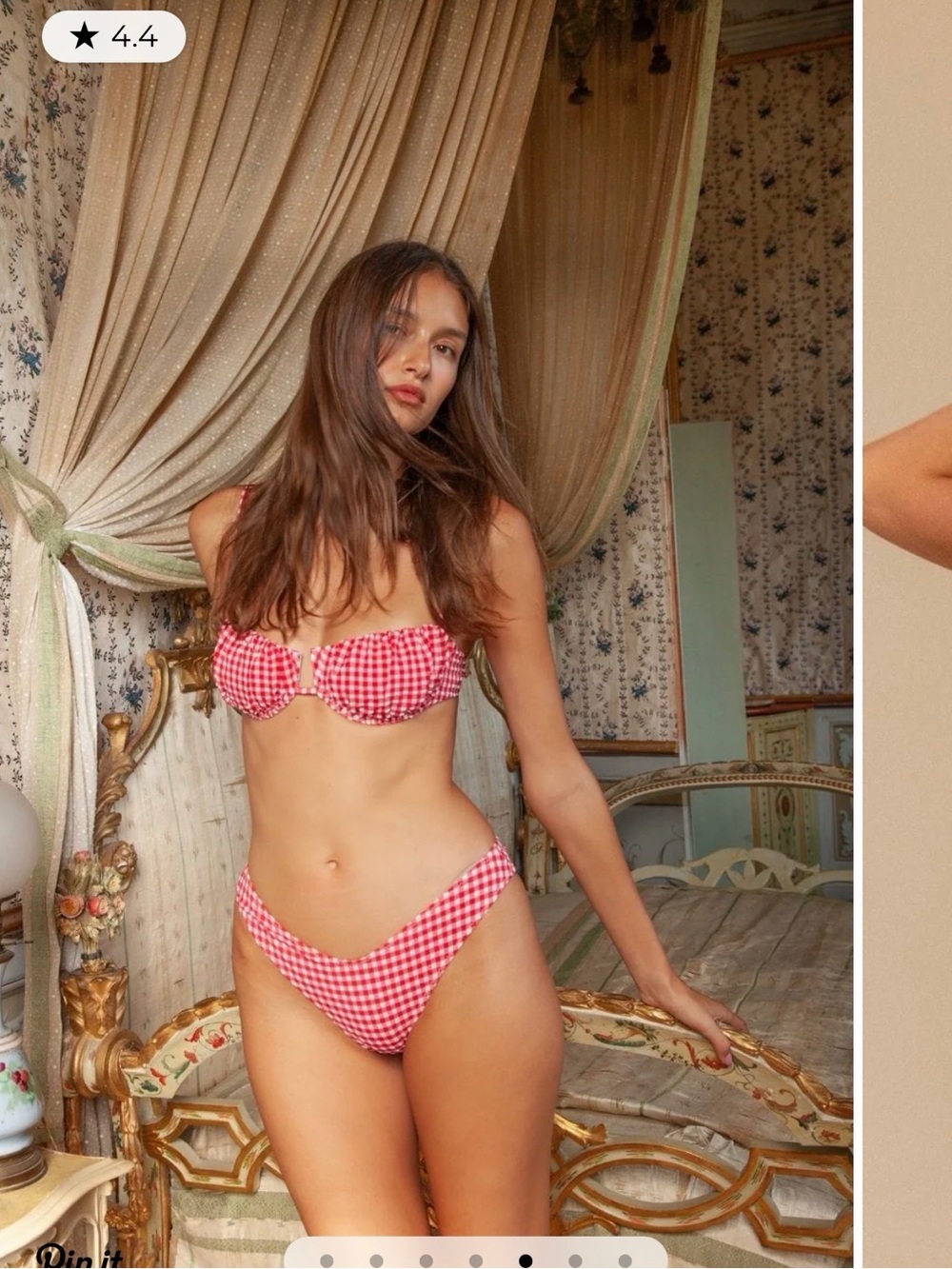 MONTCE RED MICRO GINGHAM PETAL BIKINI TOP & ADDED COVERAGE LULU BOTTOMS, SIZE M - Picture 5 of 11